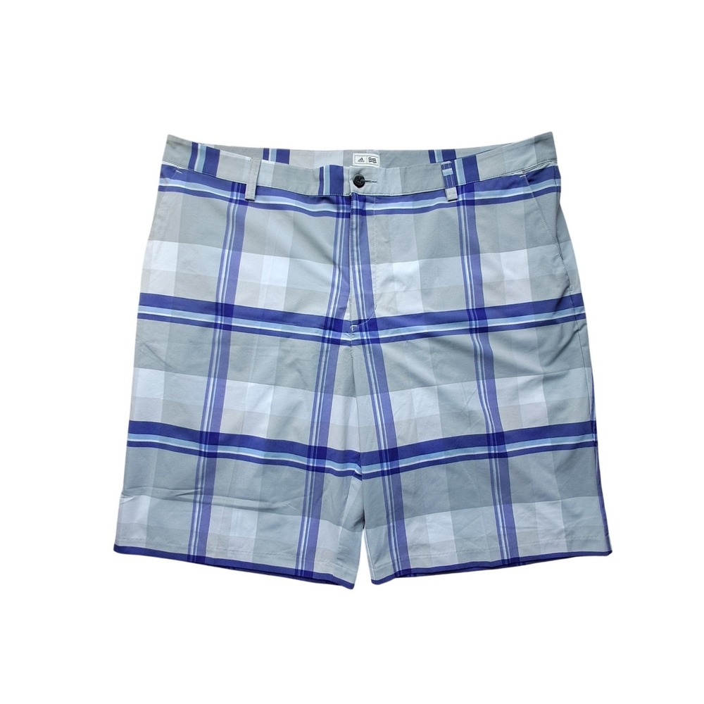 Adidas Golf Shorts Mens 40 Grey Purple Plaid Check Flat Front Z62015 Athletic